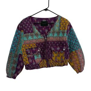 Anthropologie Rapsodia Jacket Womens Medium Multi Patchwork Quilted Crop Boho